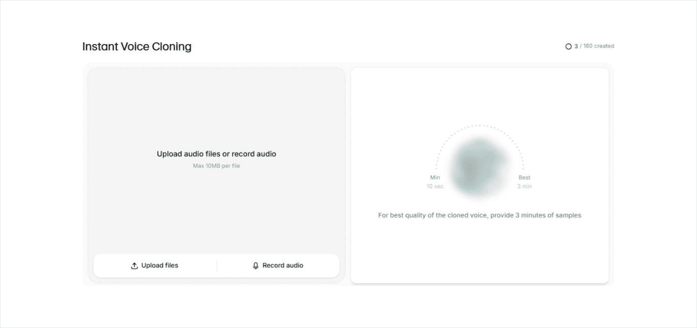 Choose Record audio. Upload files is there if you already have a clean recording.
