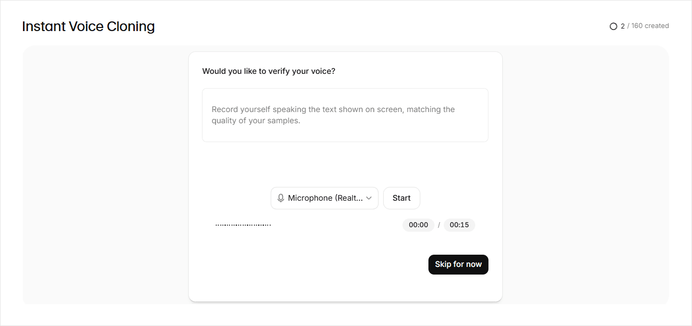 Click Start and read the text shown, or Skip for now.