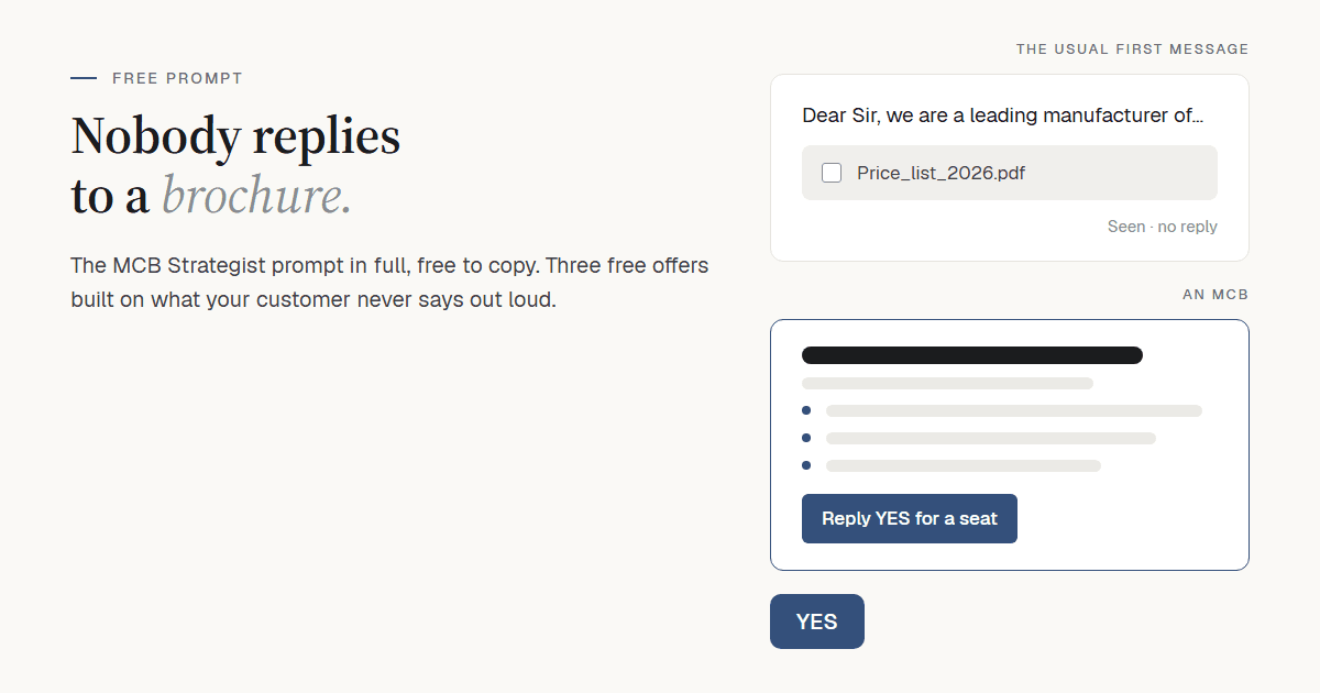 The MCB Strategist Prompts — Three Free Offers That Get a Stranger to Reply YES