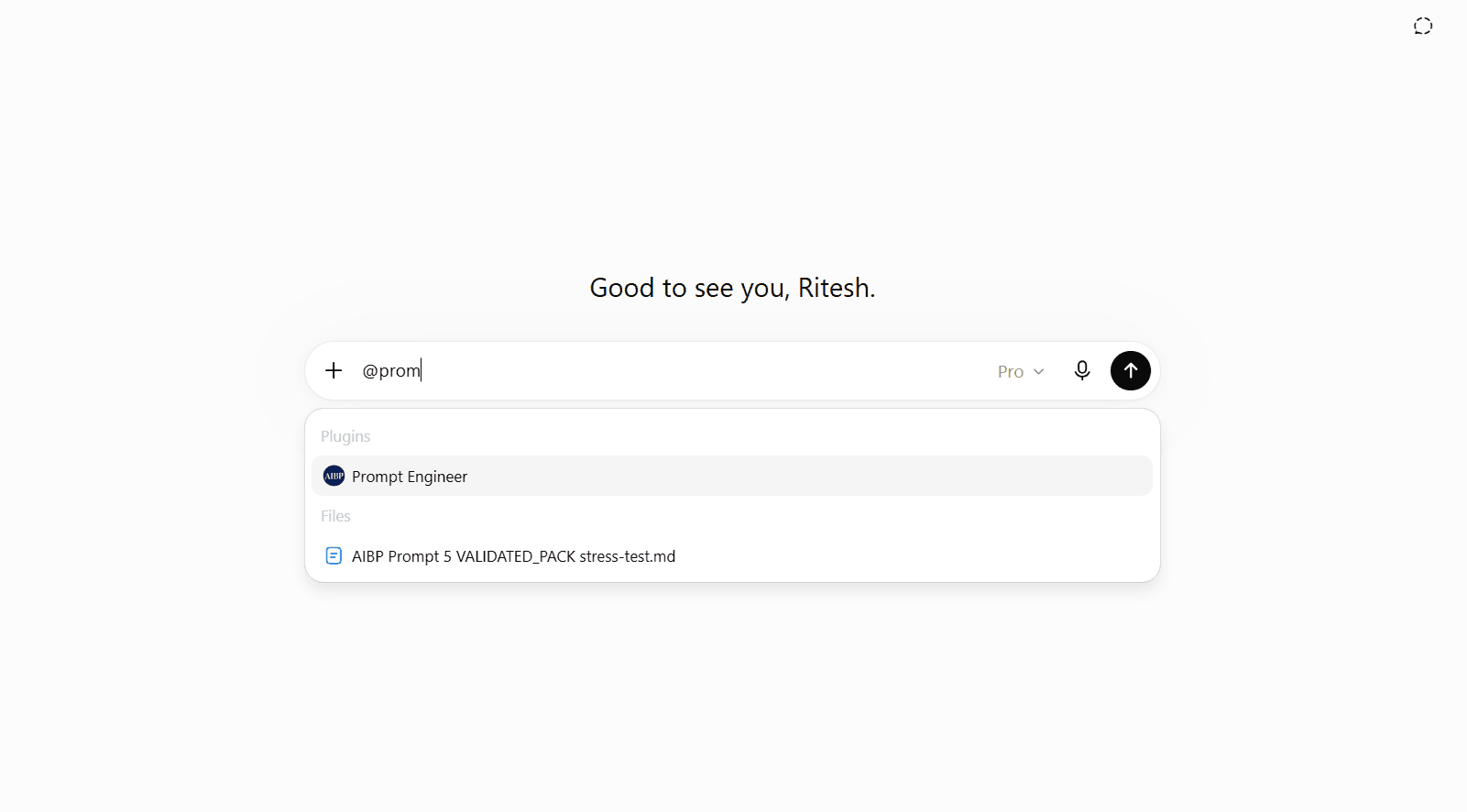 Typing @ in the message box brings up your recent GPTs — choose Prompt Engineer.