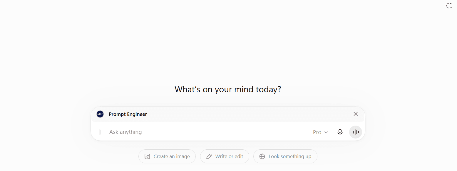With the Prompt Engineer selected, its AIBP badge appears inside the message box.